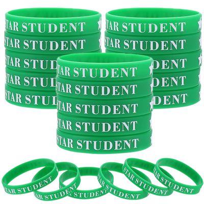 GORGECRAFT 30Pcs Silicone Wristbands Green Rubber Basketball Waterproof Lightweight Elastic Sports Band with Word Star for Football Gym Sport Party
