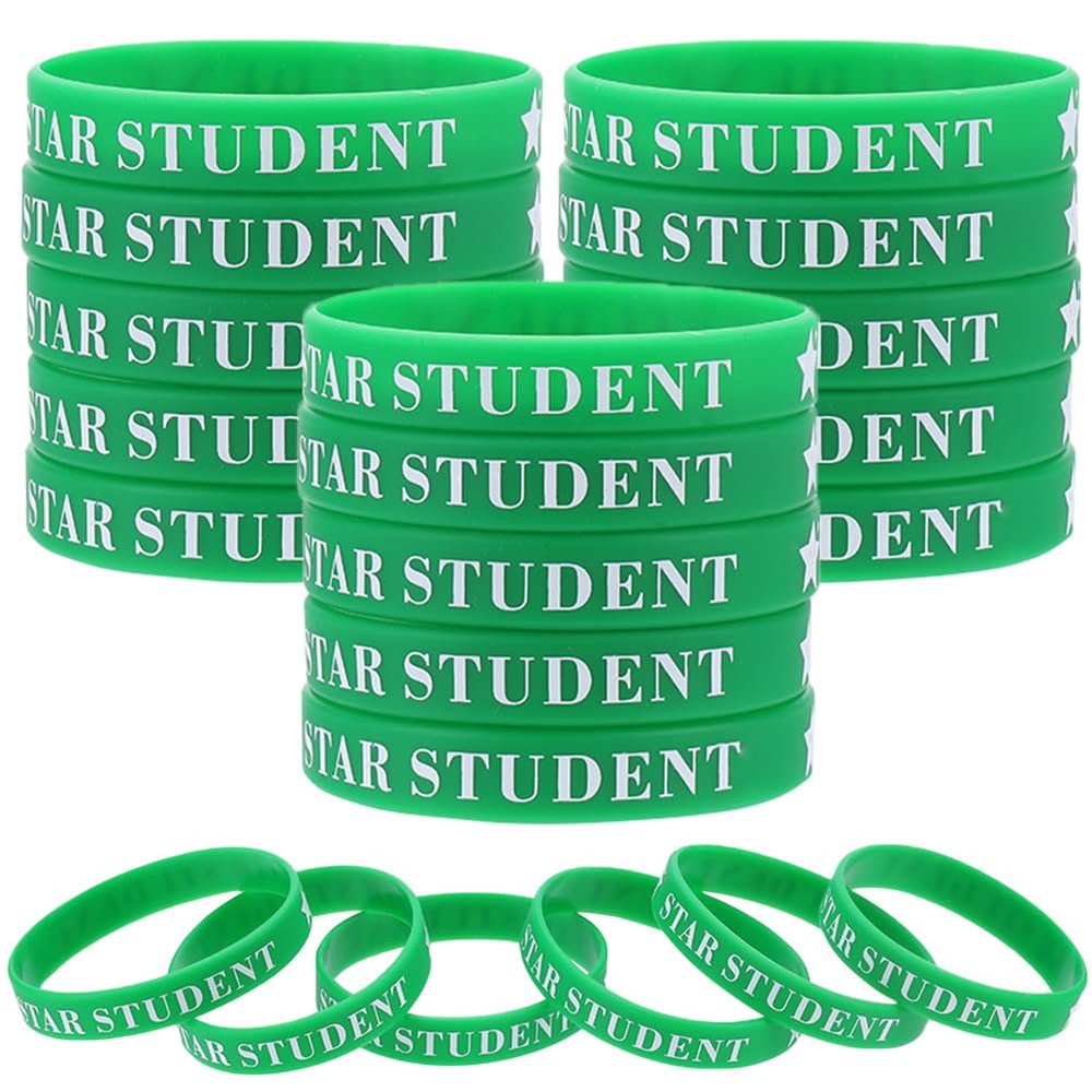 GORGECRAFT 30Pcs Silicone Wristbands Green Rubber Basketball Waterproof Lightweight Elastic Sports Band with Word Star for Football Gym Sport Party