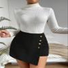VorrA Button Wrap Skort High Waist Fall Womens Short Pants, Small, Black view 2