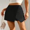 VorrA High Waist Asymmetrical Hem Skort Wrap Fall Womens Short Pants, Small, Black view 4