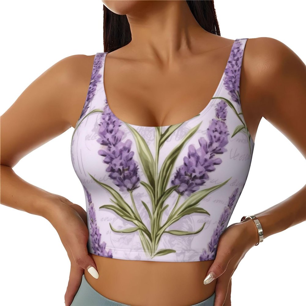 ZLYYXY Women'S Sports Bras - U-Racerback Bra Lavender Stamp Workout Tank Tops with Removable Cups for Running/Yoga/Gym, Small