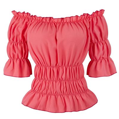 Blouses for Women Renaissance Shirts Off The Shoulder Gothic Short Sleeve Plus Size Tops Medieval Pirate Pink XS