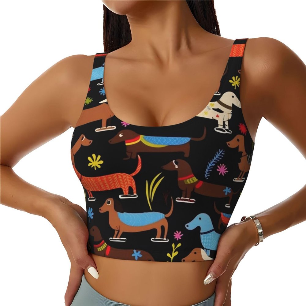 ZLYYXY Women's Sports Bras - U-Racerback Bra I Love My Dog Dachshunds Workout Tank Tops with Removable Cups for Running/Yoga/Gym