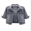 Unilexi Women's 3/4 Sleeve Colored Cropped Denim Jacket Light Wash Short Jean Jacket Trucker Coat(0096-Grey-L) view 1