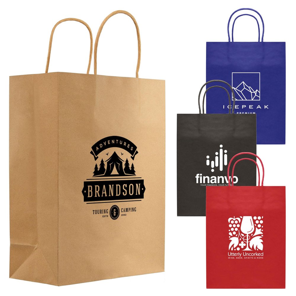 PromoStadium Custom Bags, Kraft Paper Bag - 9.4" w x 12.12" h, $2.59/pc, Qty 100 Personalized Bags with logo or text - Red