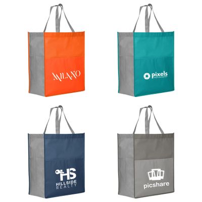 PromoStadium Custom Bags, Rome RPET - Recycled Non-Woven Tote with 210 D Pocket, $3.59/pc, Qty 50 Personalized Bags - Teal