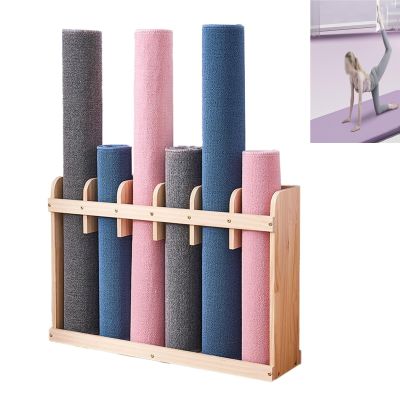 Vibeo Yoga Mat Holder Wood Yoga Mat Rack Floor, Yoga Mat Holder for Home Gym Office Pilates Room Yoga Studio, Exercise Equipment Storage Basket for Foam Roller