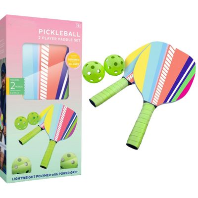 2 Player Pickleball Balls and Pickleball Paddles Set of 2 - Lightweight Polymer Pickle Ball Paddle 2 Pcs with Power Grips & Pickleball Ball 2 Pcs - Gift Box Pickleball Gifts - Indoor Or Outdoor Play