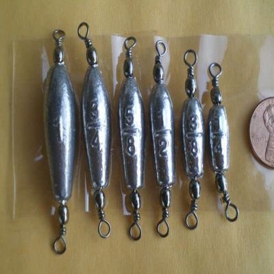 18 PCS. TROLLING SINKER W/#7 BLACK BARREL SWIVEL 1,3/4,5/8,1/2,3/8,1/4 OZ. 3ea. for Toothy Critters, Rigging Baits and Lures for Saltwater & Freshwater.