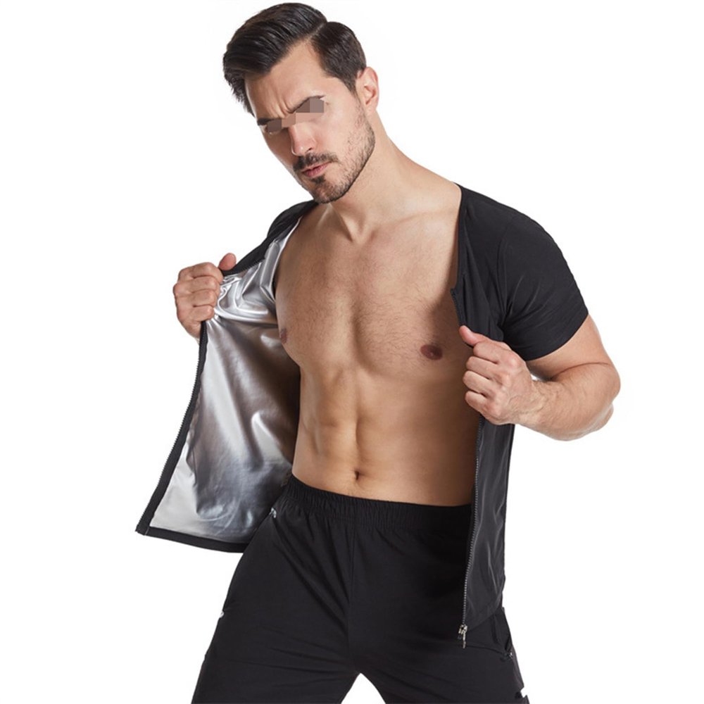 Vuirrm Sauna Shirt for Men, Sauna Tank Top with Zipper, Men's Sauna Waist Trainer Vest Sweat Compression Vest Slimming Body Shaper, 4XL/5XL,Black