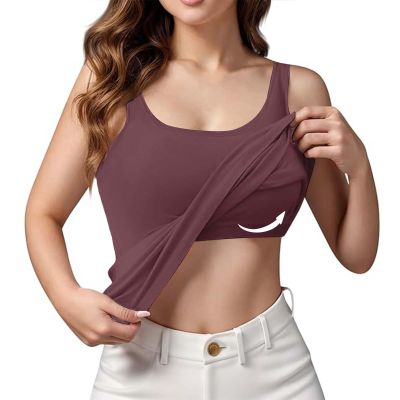 Returns and refunds Orders Built in Bra Tank Tops for Women Cotton Padding Adjustable Spaghetti Strap Camisole Plus Size 2024 Summer Tops Brown amaon