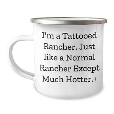 Yume Lumi Rancher Gifts for Men - Funny I'm A Tattooed Rancher, Gift from Men to Rancher Dad for Father's Day, 12 oz Stainless Steel Camping Mug with Enamel Finish - Permanent Printing