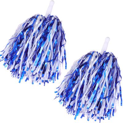 2 Pcs Cheerleading Pom Poms with Handle for Girl Team Spirit Sports Games Dance Outfit (Blue-White Glitter)