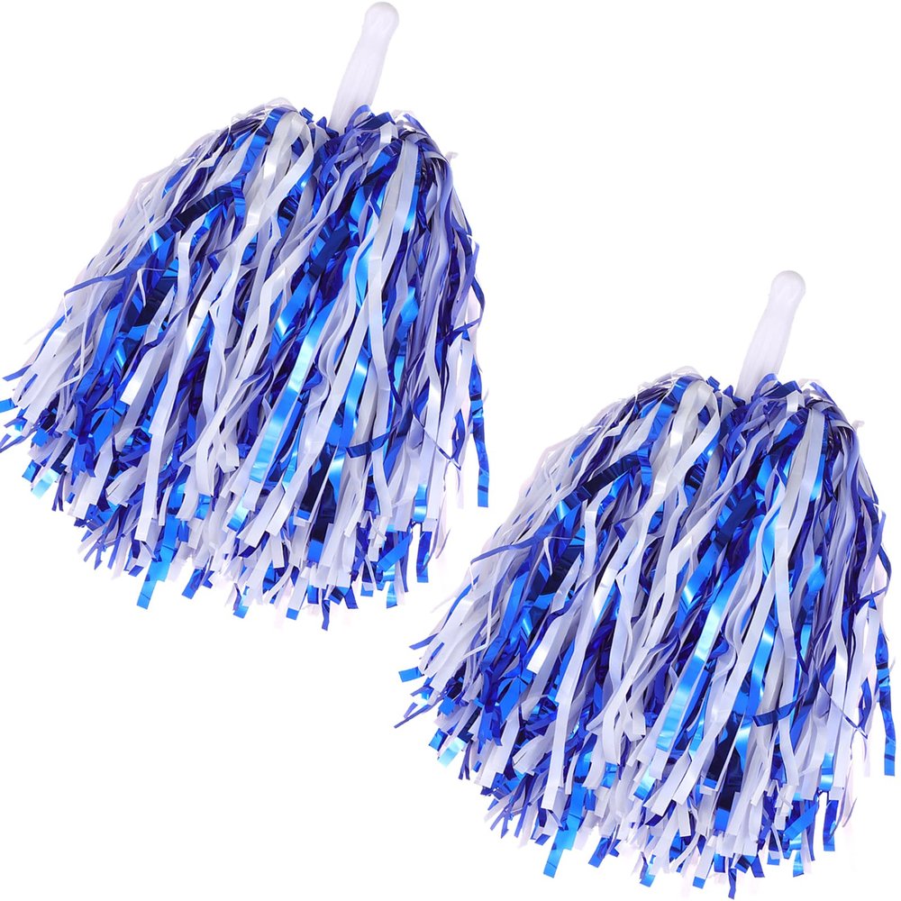 2 Pcs Cheerleading Pom Poms with Handle for Girl Team Spirit Sports Games Dance Outfit (Blue-White Glitter)