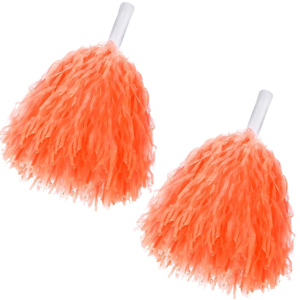 2 Pcs Cheerleading Pom Poms with Handle for Girl Team Spirit Sports Games Dance Outfit (Orange Matte)
