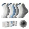 Bulinlulu Fuzzy Socks With Grips for Women,7 Pairs Non Slip Hospital Sleep Warm Fluffy Non-Skid Thick Slipper Socks with Grippers(Dark Grey/White/Blue) view 1