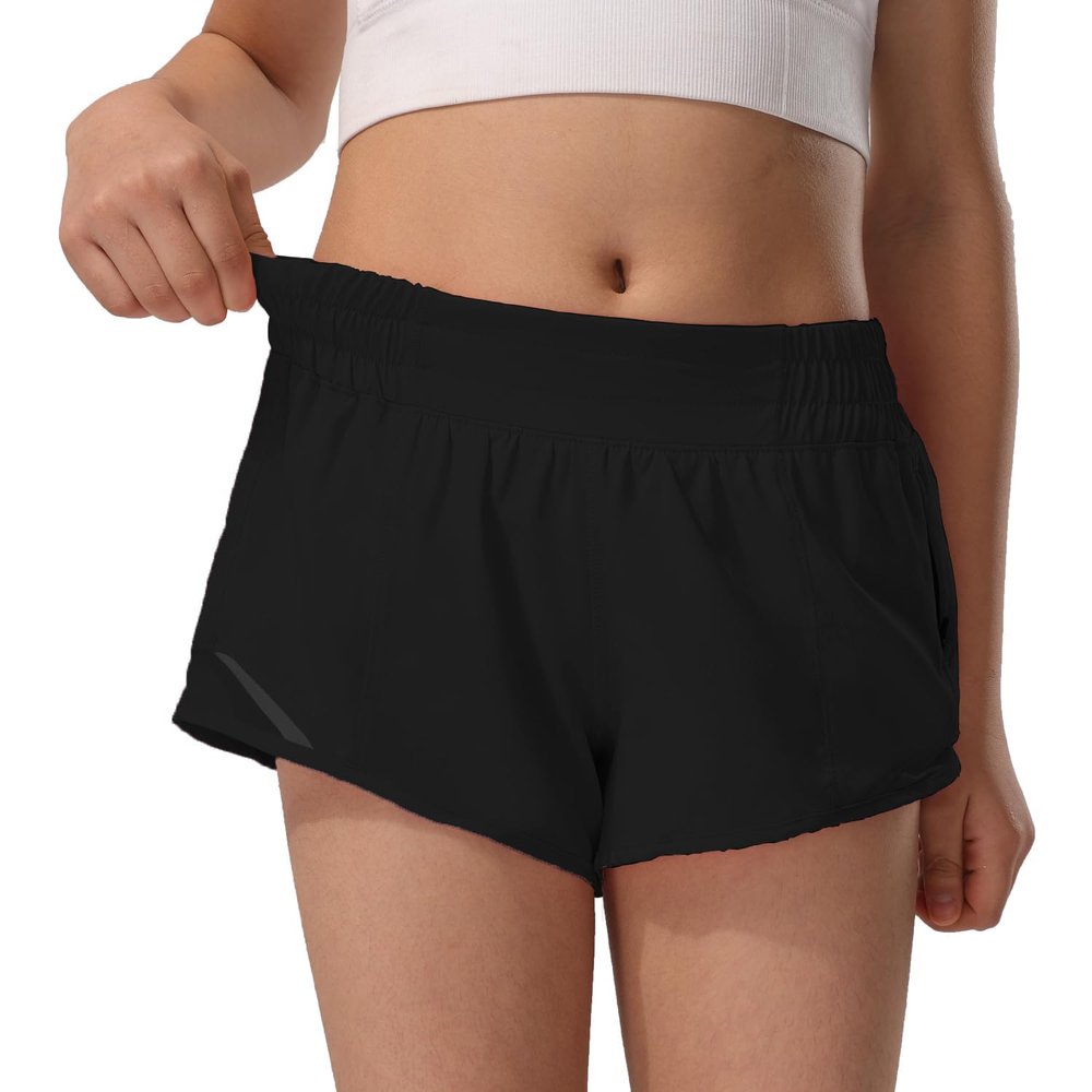 HXUNJW Girls Athletic Shorts Lightweight Running Shorts for Teen Girls Kids Liner with Zip Pocket and Elastic(04-Black/S)