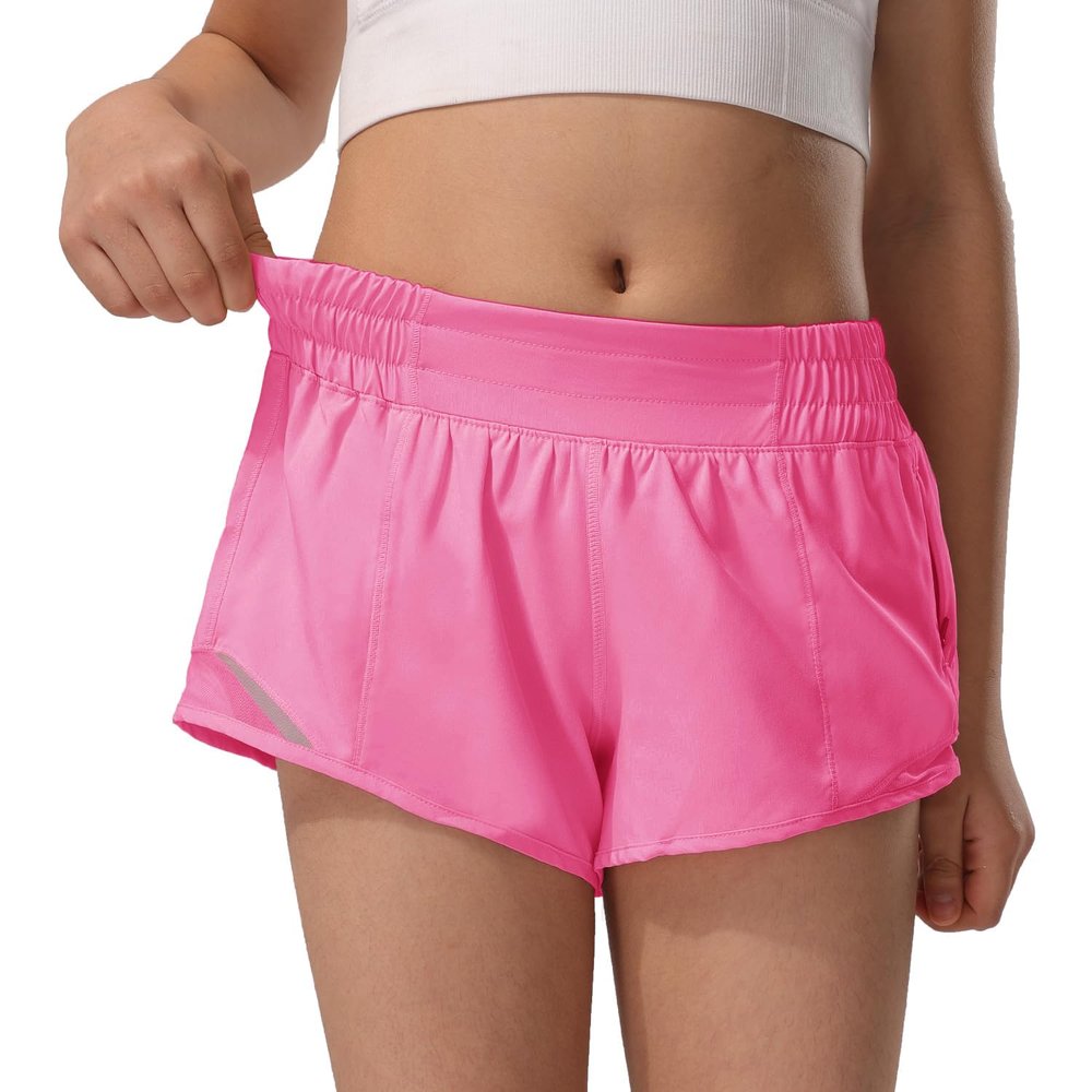 HXUNJW Girls Athletic Shorts Lightweight Running Shorts for Teen Girls Kids Liner with Zip Pocket and Elastic(04-Hot Pink/M)