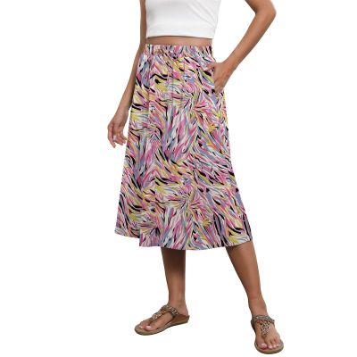 Boho Skirts for Women Trendy Summer Flowy Floral Midi Skirts with Pockets Lightweight Loose Y2k Beach Skirts A-Line Drawstring High Waisted Skirts for Women Midi Length Wrap Skirt Bohemian Skirts