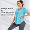 Alovien Short Sleeve Workout Shirts Women Loose Fit, V-Neck Women Exercise T-Shirt Workout Top, Dry Fit Yoga Gym Sport Tops, Bright Blue,S Mint Green view 4