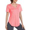 Alovien Short Sleeve Workout Shirts Women Loose Fit, V-Neck Women Exercise T-Shirt Workout Top, Dry Fit Yoga Gym Sport Tops, Cherry Red,M view 1
