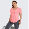 Alovien Short Sleeve Workout Shirts Women Loose Fit, V-Neck Women Exercise T-Shirt Workout Top, Dry Fit Yoga Gym Sport Tops, Cherry Red,M view 2