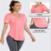 Alovien Short Sleeve Workout Shirts Women Loose Fit, V-Neck Women Exercise T-Shirt Workout Top, Dry Fit Yoga Gym Sport Tops, Cherry Red,M view 3