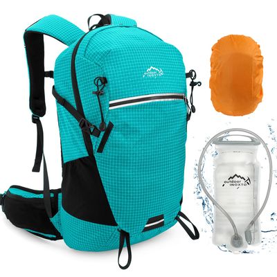IX INOXTO Hydration Backpack, 25L Hiking Backpack with 3L Water Bladder and Rain Cover, Hiking Water Backpack Men Women Lightweight Hydration Pack for Hiking, Cycling, Climbing, Camping (Cyan), Black