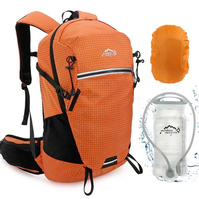IX INOXTO Hydration Pack, 25L Hiking Backpack with 3L Water Bladder and Rain Cover, Lightweight Hydration Pack for Hiking, Cycling, Climbing, Camping (Orange)