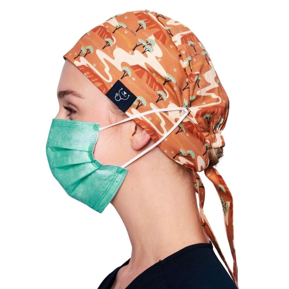 Scrub Caps for Women & Men - Tie Back & Ponytail Hat - Washable & Breathable Material - Surgical Cap for Nurse, Doctor, Vet (US, Alpha, One Size, Tie Back, The Red Centre)