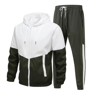 LUORUAN Men's Retro Windbreaker Tracksuits Set Long Sleeve Full Zip Running Sports Sweatsuit Color Block 2 Piece Outfits Army Green