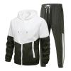 LUORUAN Men's Retro Windbreaker Tracksuits Set Long Sleeve Full Zip Running Sports Sweatsuit Color Block 2 Piece Outfits Army Green view 1