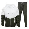 LUORUAN Men's Retro Windbreaker Tracksuits Set Long Sleeve Full Zip Running Sports Sweatsuit Color Block 2 Piece Outfits Army Green view 2