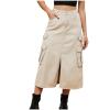 Generic amaon Essential Women's Casual Denim Midi Skirt Button Up Stretch High Waist Frayed Hem Slit Jean A-Line Skirts Summer Denim Skirts, XX-Large, A02_khaki view 1