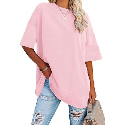 Women's V Neck Solid Color T-Shirt Casual Short-Sleeved Sports Tunic Top Lightweight Fashion Basic Tee Soft Clothes 2024 (XX-Large,Pink)