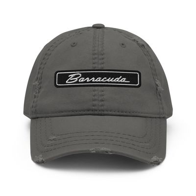 1971-1974 Barrcuda Script Muscle Car Enthusiasts Distressed Dad hat for Classic Car Owners Drivers Cuda Cap Charcoal Grey