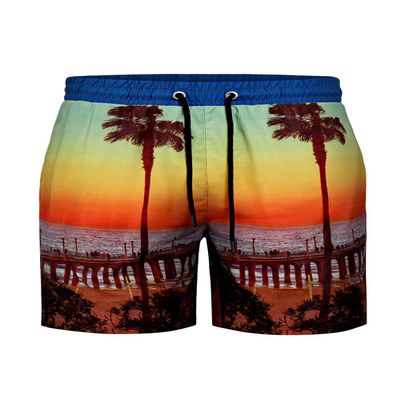 GINGTTO Mens Hoochie Daddy Traje De BaO para Hombre Slim Fit Traje De BaO 4" Inseam Hawaiian Landscape Print XL