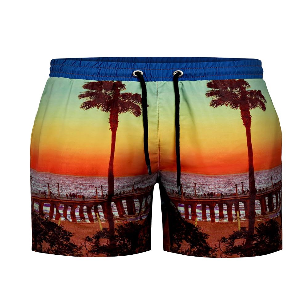 GINGTTO Mens Hoochie Daddy Traje De BaO para Hombre Slim Fit Traje De BaO 4" Inseam Hawaiian Landscape Print XL