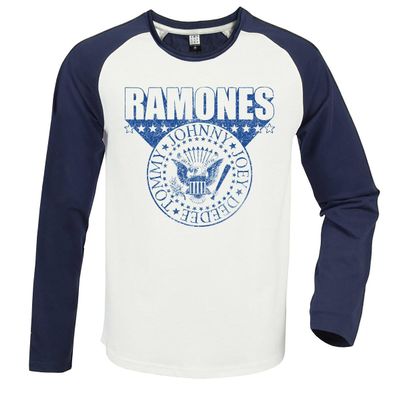 Amplified Unisex Adult 3D Crest Ramones T-Shirt (XL) (Vintage White/Navy), X-Large
