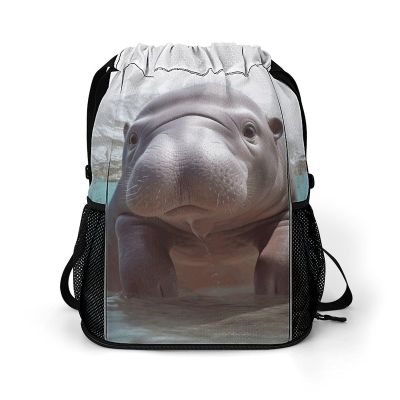 NHYDSPQ Sports Belt Pocket,Cute Hippo Drawstring Backpack,drawstring Bag,travel Drawstring Backpack with Side Pocket, 45.5x41.5x36cm, Style
