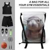 NHYDSPQ Sports Belt Pocket,Cute Hippo Drawstring Backpack,drawstring Bag,travel Drawstring Backpack with Side Pocket, 45.5x41.5x36cm, Style view 3