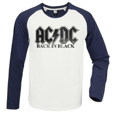 Amplified Unisex Adult Back in Black AC/DC Vintage T-Shirt (S) (White/Navy)