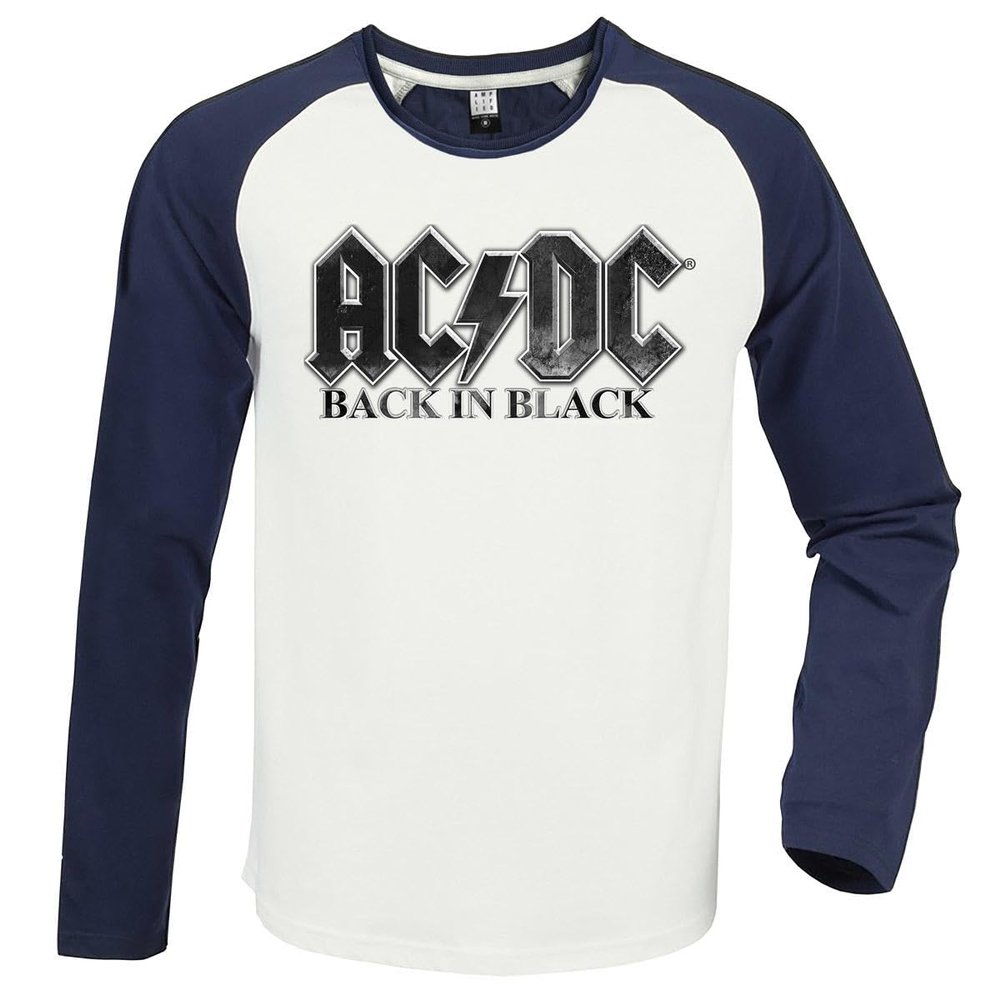 Amplified Unisex Adult Back in Black AC/DC Vintage T-Shirt (S) (White/Navy)