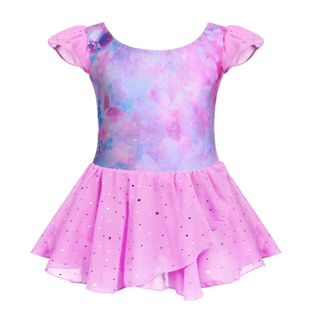 Arshiner Gymnastics Leotards for Girls Toddler Ballet Leotard with Skirt Flutter Sleeve Dance Dress Pink Butterfly 2-3T