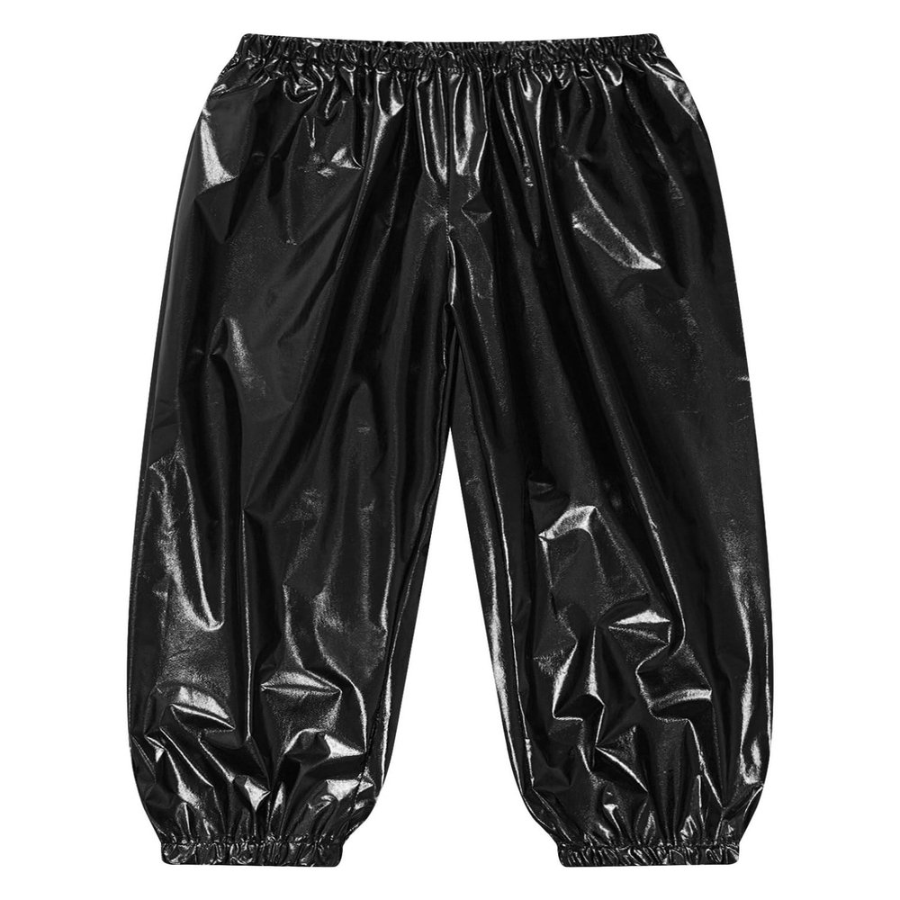 Freebily Unisex Boys Girls Shiny Metallic Dance Pants Festival Party Pants Disco Loose Harem Trousers 2-16 Years Black 15-16 Years