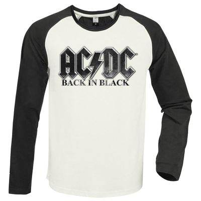 Amplified Unisex Adult Back in Black AC/DC Vintage T-Shirt (XL) (White/Charcoal)