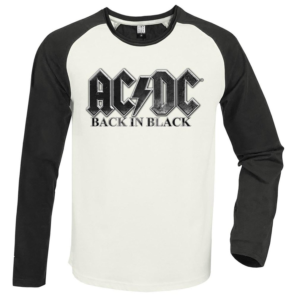 Amplified Unisex Adult Back in Black AC/DC Vintage T-Shirt (XL) (White/Charcoal)