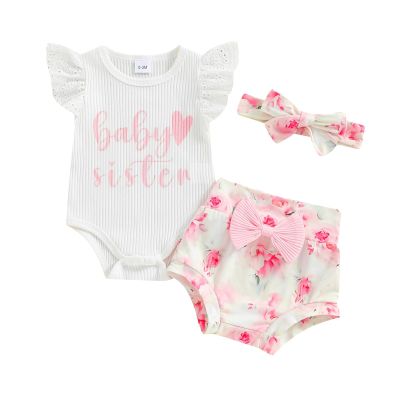 AMIMOJY deals of the day Girls Sunflower Baby Clothes Summer Dresses Cotton Ruffle Short Sleeve Tops Floral Prints Bow Shorts Cute Outfit Set striped toddler girl shirt, 6-12 Months, 05-pink