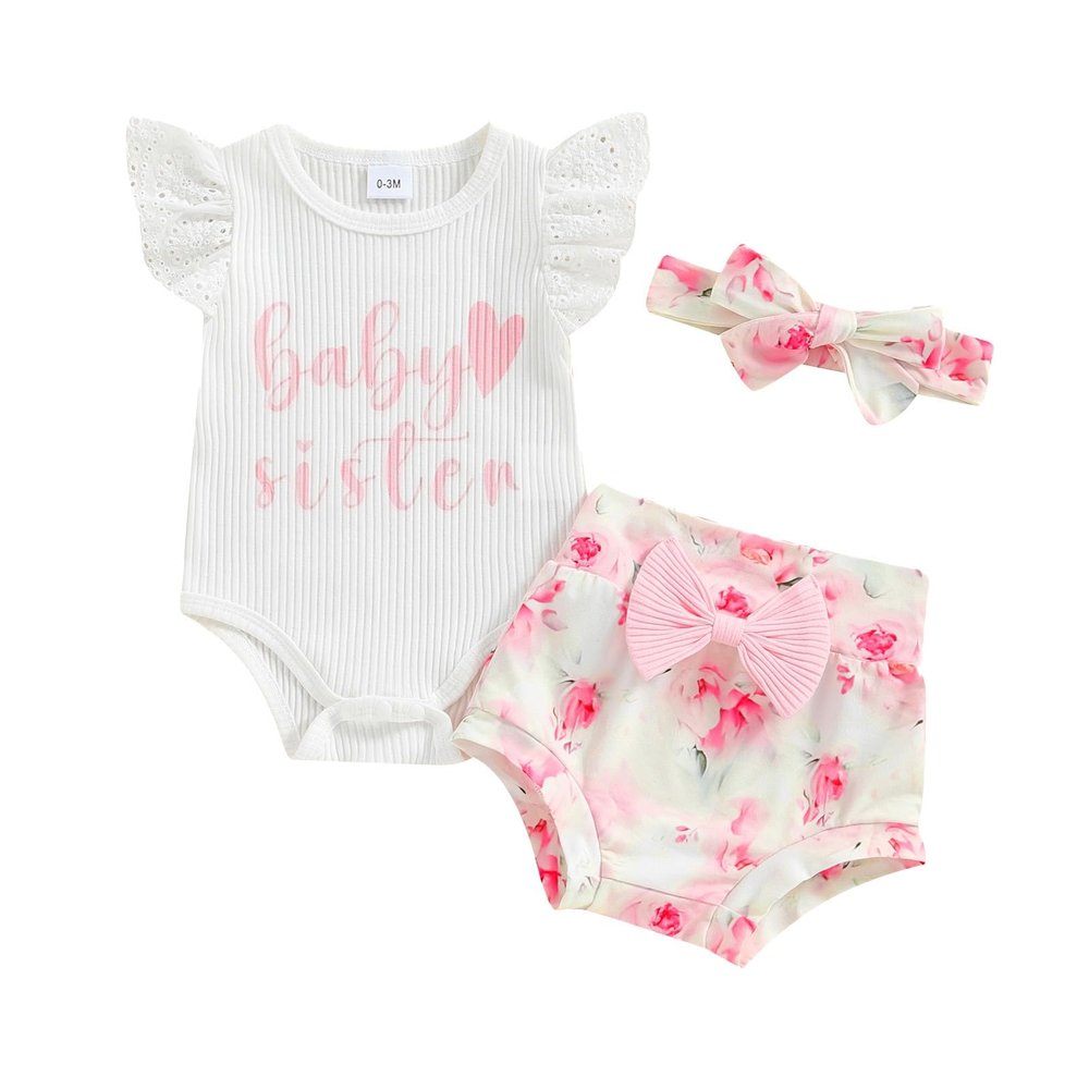 AMIMOJY deals of the day Girls Sunflower Baby Clothes Summer Dresses Cotton Ruffle Short Sleeve Tops Floral Prints Bow Shorts Cute Outfit Set striped toddler girl shirt, 6-12 Months, 05-pink
