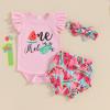 AMIMOJY prime shopping online Girls Sunflower Baby Clothes Summer Dresses Cotton Ruffle Short Sleeve Tops Floral Prints Bow Shorts Cute Outfit Set newborn girl winter clothes set, 6-12 Months, 07-red view 2